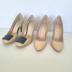 Pool Side Women Lot Of 2 Tan Beige Nude Leather Pump Heels Size Slip On US 6 5,5